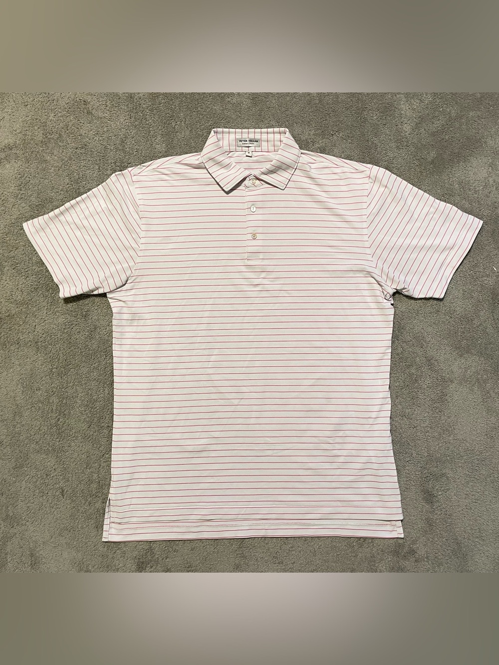 Peter Miller Robert Summer Comfort Polo Shirt Mens M Striped White Pink Golf